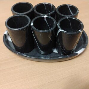 Premium Black Onyx Stone Shot Set – 6-Piece with Matching Base Handcrafted Mexic